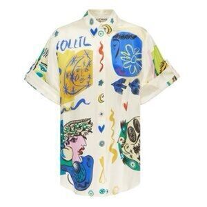 ALÉMAIS Neutral Soleil Printed Silk Shirt